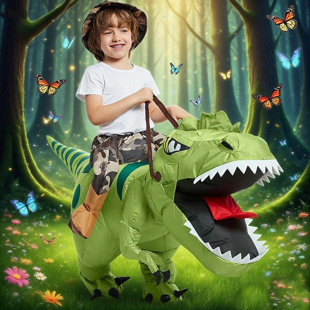 Inflatable Dinosaur Ride On Costume T-Rex Fancy Dress Blow Up Halloween Cosplay Party Outfit Funny Animal Themed Dress-Up