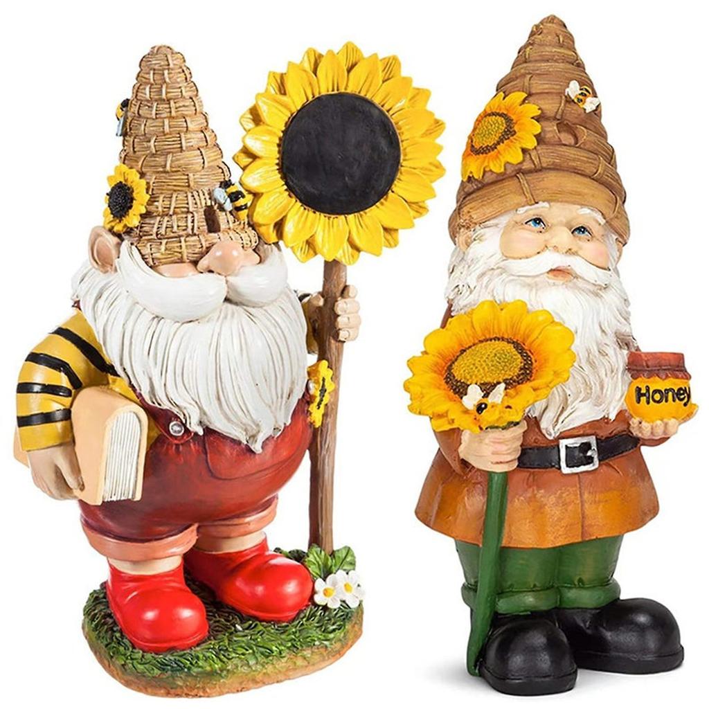 Sunflower Honey Gnome Ornament Resin Dwarf Figurine Outdoor Garden Sculpture For Lawn Patio Patio Decor