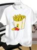 Unisexs Tee Cute Cartoon French Fries Food Print Cotton Short Sleeve Male Casual Streetwear Outdoor Daily Basic Fashion Top