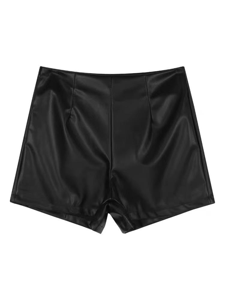 Podzimní kožené šortky s vysokým pasem pro ženy
