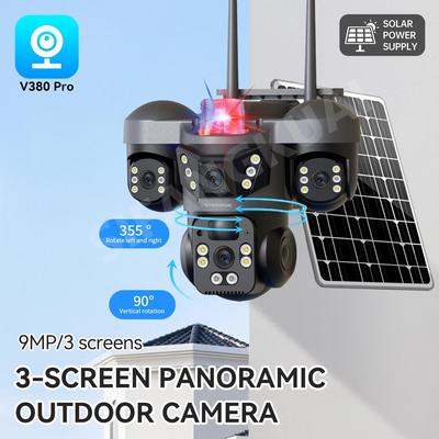 V380 Solar-Powered 4G Three-Lens Security Camera with Mobile Remote Monitor