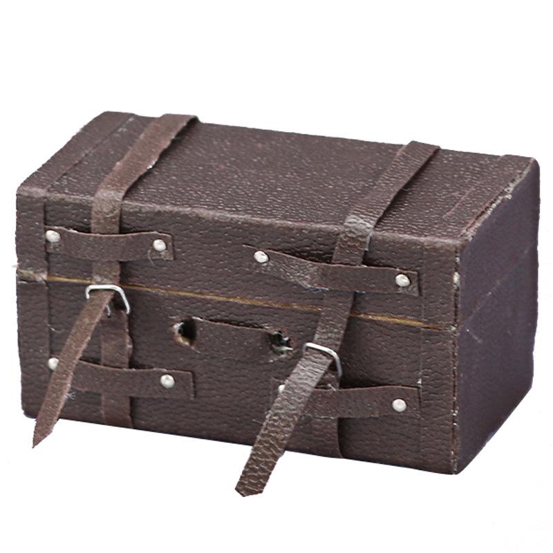 1:12 Dollhouse Retro Brown Leather-Look Wooden Luggage Accessory