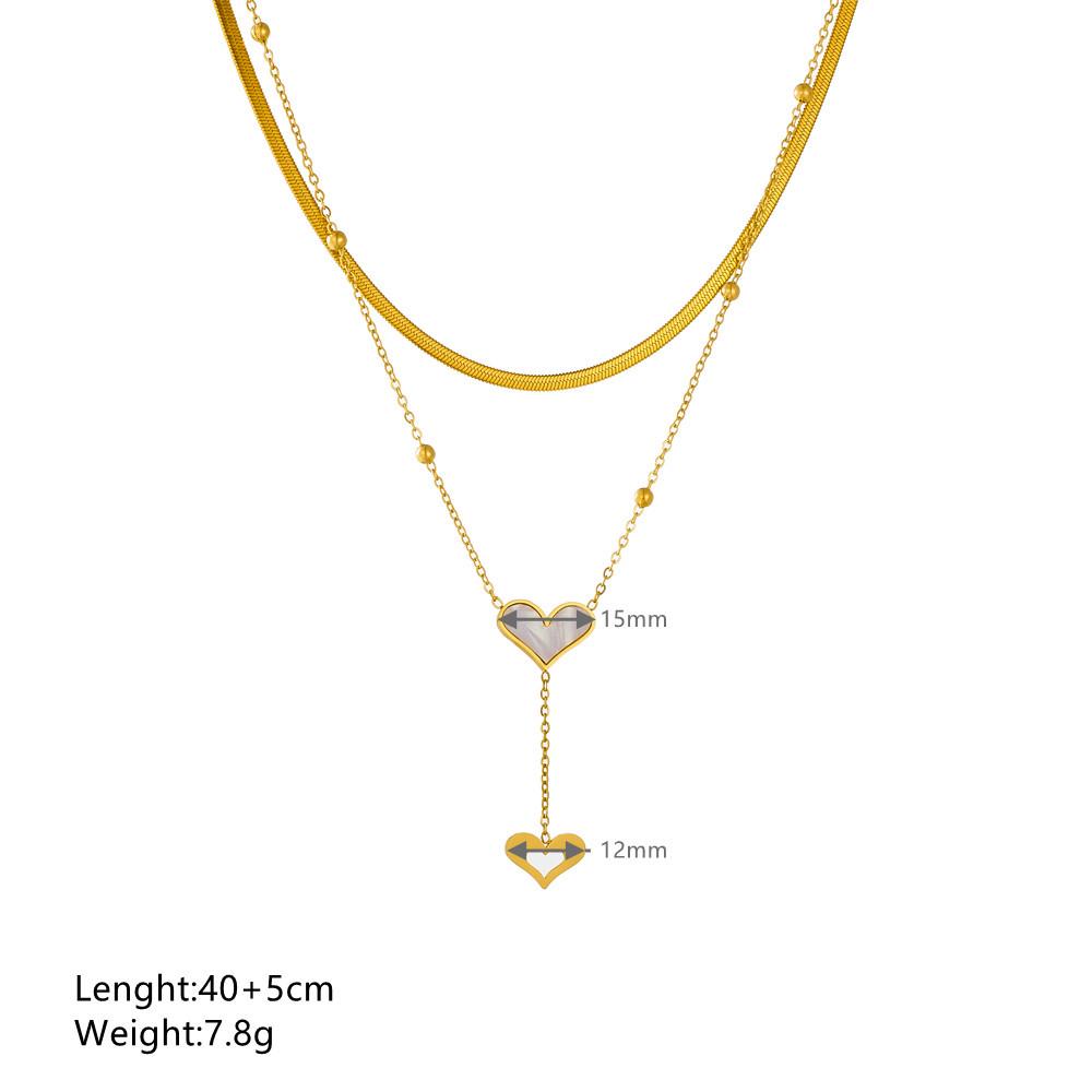 Women's Titanium Steel Heart Double Layer White Shell Choker - Niche Design High-End Feel with Tassel Hip Hop Jewelry