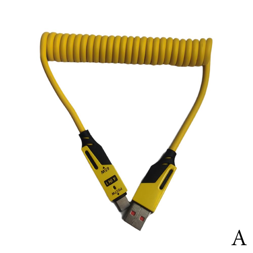 

4in1 USB C Fast Charging Cord Spring Short Charger Cable For Phones Laptops Cord PD Tablets 65W V8M2 yellow-1 pecs