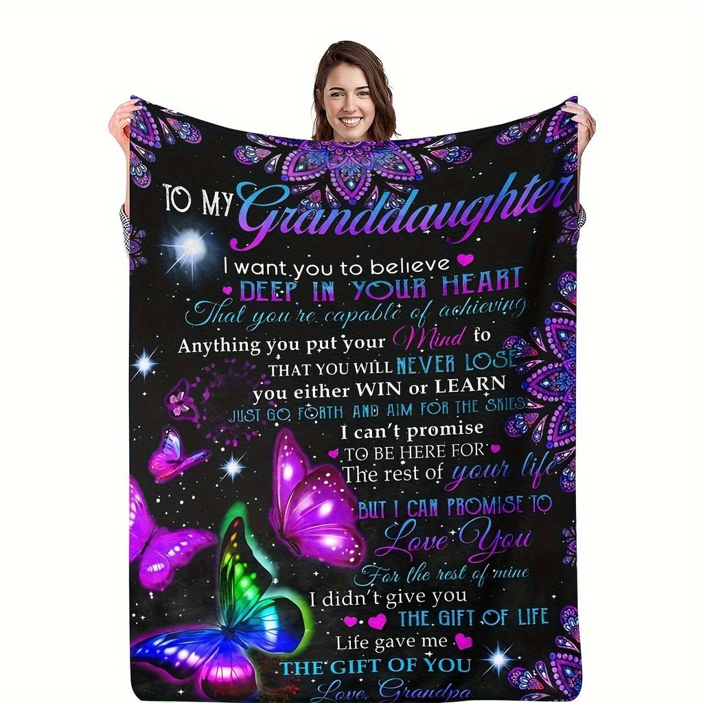 Cozy Butterfly-Themed Flannel Throw Blanket - Perfect Grandpa to Granddaughter Gift, Soft & Warm for Couch, Bed, Office