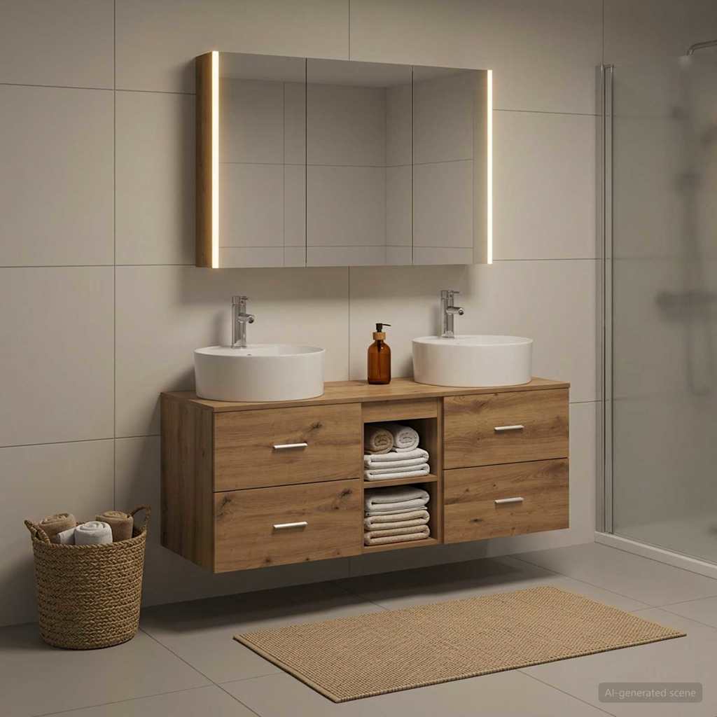 Bathroom Furniture Set 4 Pcs Artisan Oak Engineered Wood and Glass