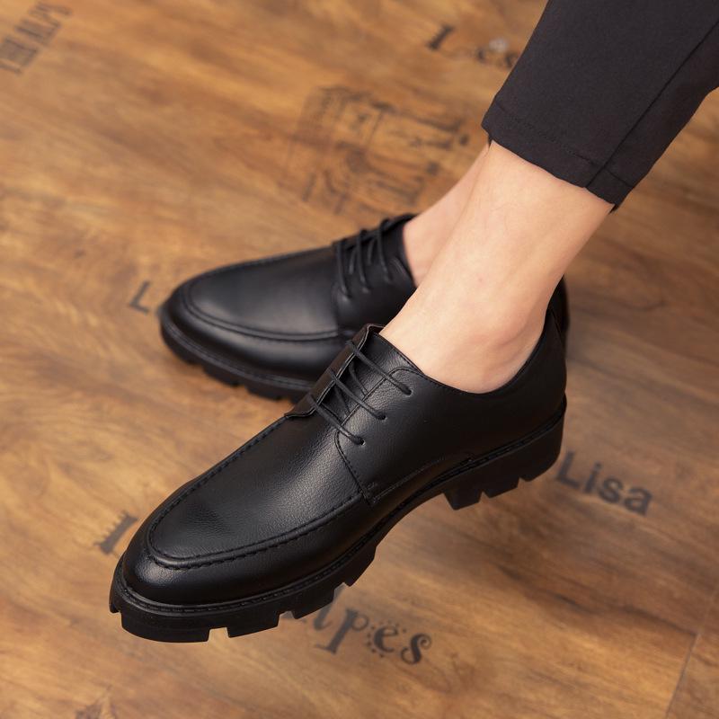 Men's All-Season Pointed Toe Leather Shoes - Korean/British Style, Casual Business Lace-up