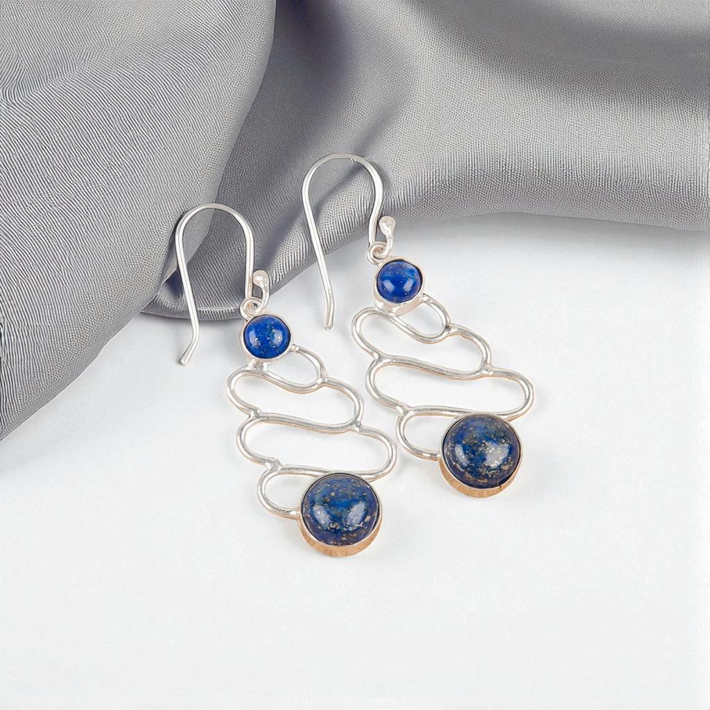 Rare Lapis Lazuli Gemstone 925 Sterling Silver Jewelry Handmade Earrings 2.13" EE-84-23
