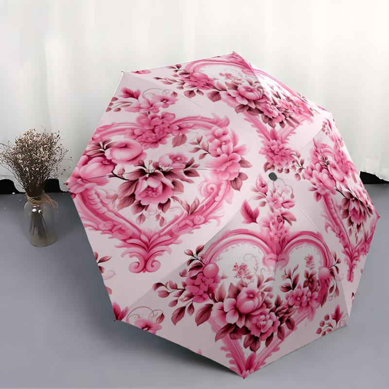 1pc Automatic Open/Close Umbrella with 8-Rib Sturdy Iron Frame & Elegant Floral Print - Heavy-Duty Automatic Open/Close Mechan
