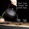 1 Set Cast Iron Tea Set 40.58oz Durable Cast Iron Teapot With Tea Strainer And 4 Cups 1 Pot Fork For Outdoor Picnic Home Restaurant Tea Room Tea Acces