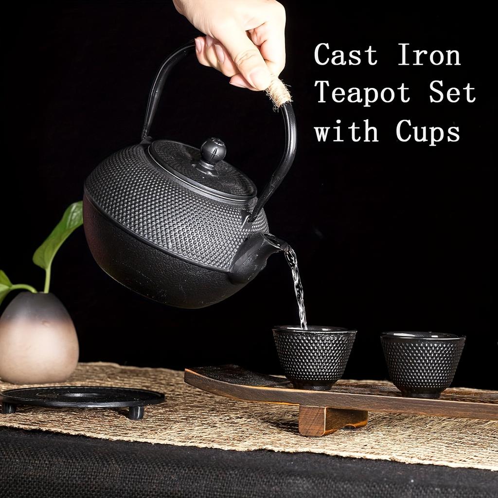 1 Set Cast Iron Tea Set 40.58oz Durable Cast Iron Teapot With Tea Strainer And 4 Cups 1 Pot Fork For Outdoor Picnic Home Restaurant Tea Room Tea Acces