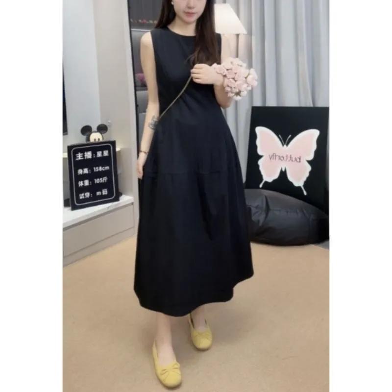 Women's Spring Summer White Sleeveless Round Neck A Line Maxi Dress