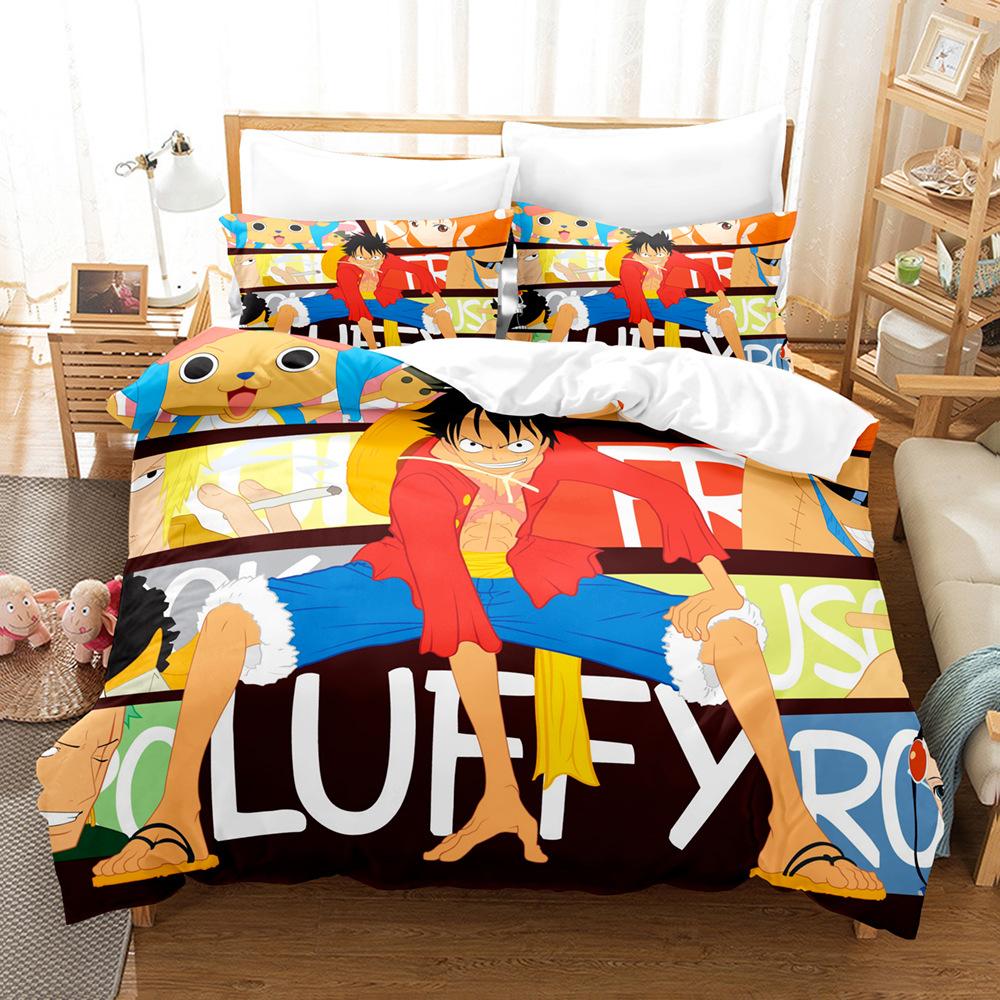 Bedding Three-Piece Set 3D Digital Printing Cartoon One Piece Luffy Series Polyester Abrasive Quilt Cover