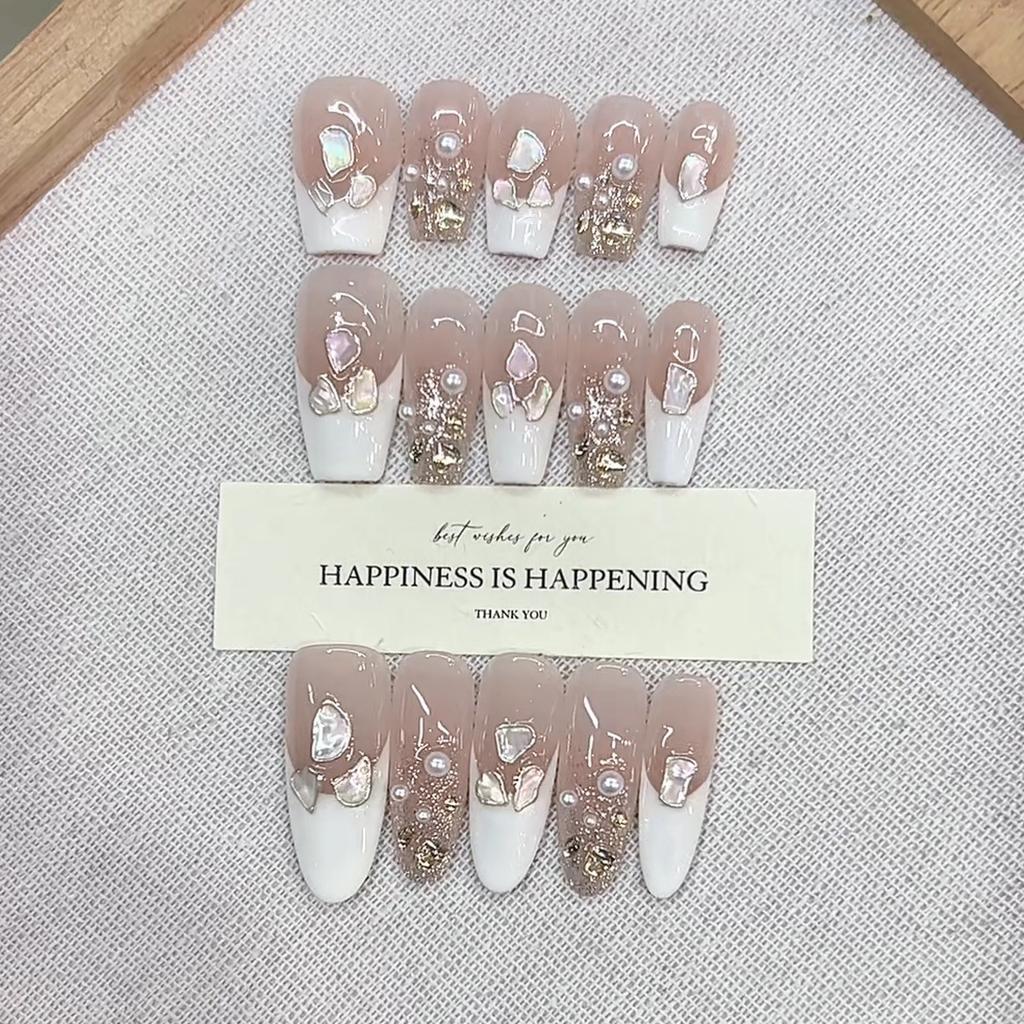 Hand-wearing Jia Summer New Pearl Luxu Meng Three-dimensional Shell French Pure Desire Nail Art Patch