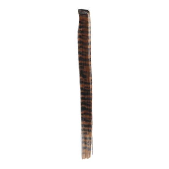 Women Clip-in Raccoon Tail Hair Extension Heat Resistant Natural Looking Long Straight Synthetic Stripe Printed Hairpiece Wig