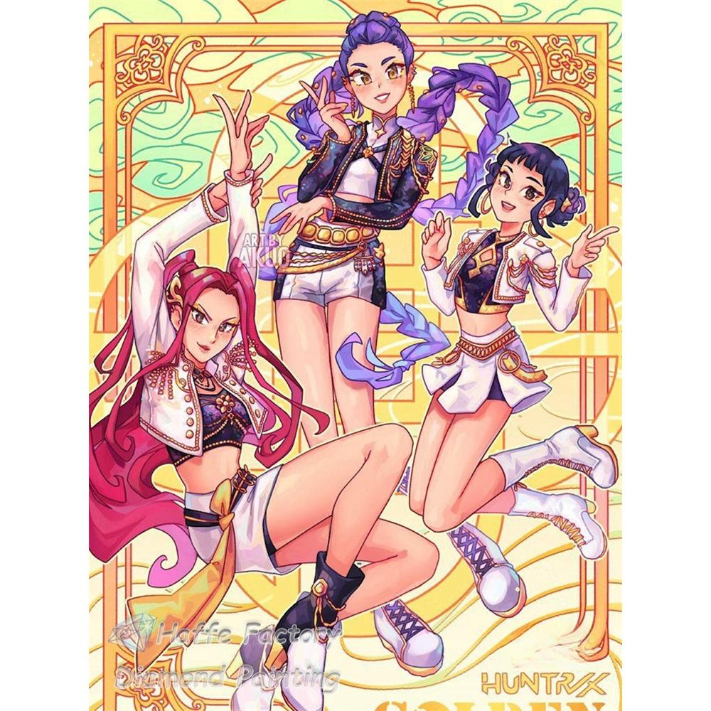 Kpop Łowcy Demonów Anime Malowanie Diamentowe 5d DIY Rumi Mira Zoey Kreskówkowa Dziewczyna Wzór Haftu Krzyżykowego Mozaika Dekoracja Domu