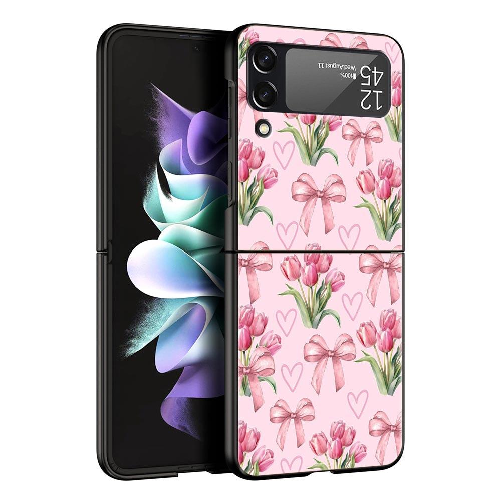 Phone Case for Samsung Galaxy Z Flip 3 4 5 6 7 Folding Shell For Samsung Z Flip4 Flip5 PC Hard Cover Soft Pale Little Flower