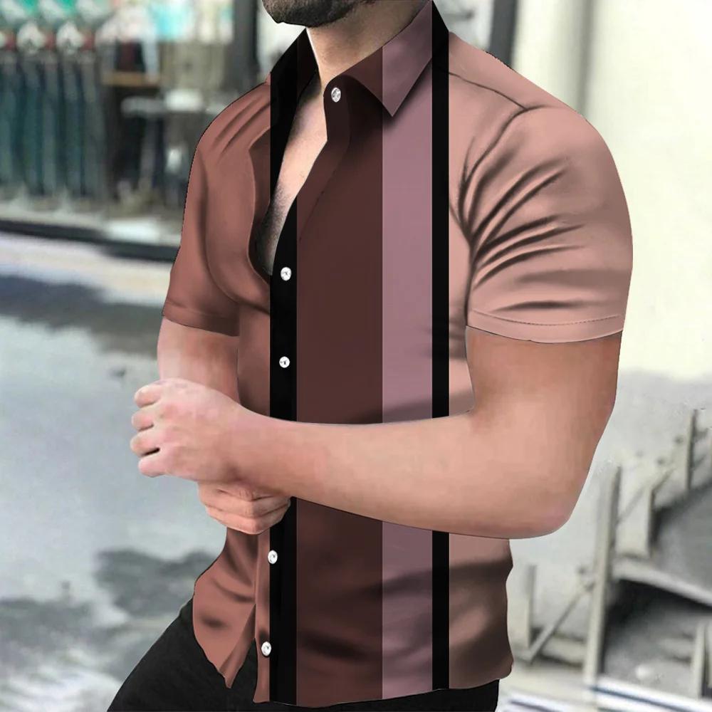 Holiday Beach Striped 3D Print Men Tops Man/Women Casual Fashion Short Sleeves Shirt Lapel Button Shirt Oversized Unisex Clothes