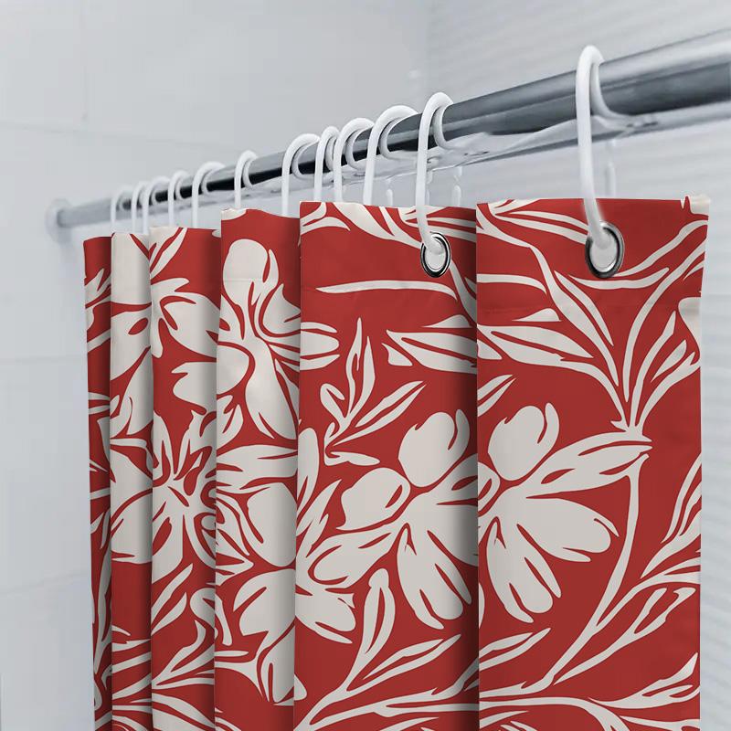 Red White Floral Shower Curtain Bathroom Decor Luxury Bathtub Curtains For Home, Hotel Or Spa Printed Fabric Water Repellent Bat