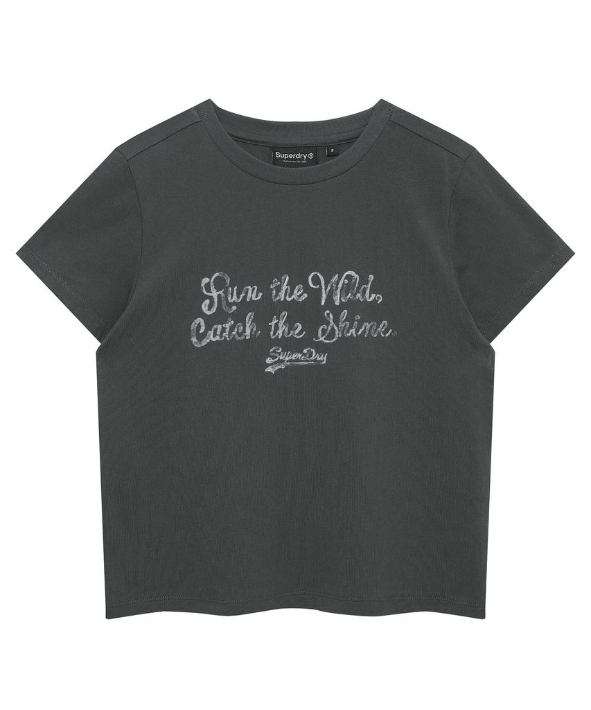 Syupeodeulai Women'S Slogan Logo T-Shirt Charcoal Sdfiscq02Chl
