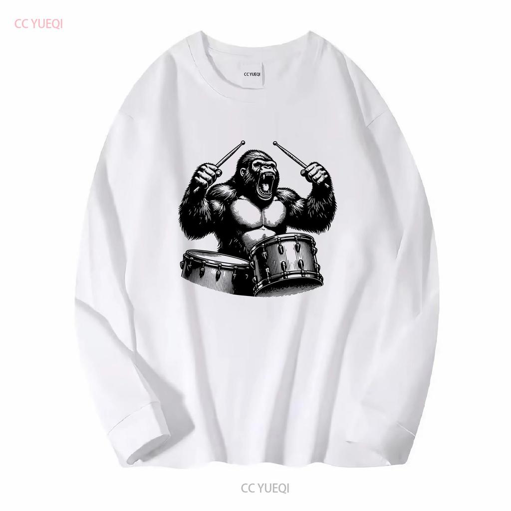 Raging Ape Drummer Animal Playing Drums Drum Set T Shirt Fathers Day long or short sleeves vintage Washed fashion Stylish