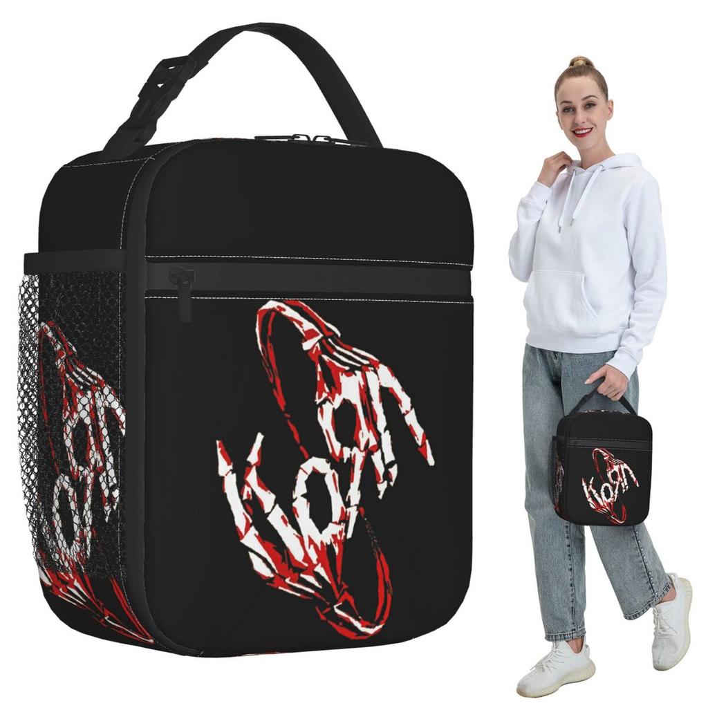 Korn Rock Band Logo Insulated Lunch Bag for Kids School Cooler Thermal Food Box Tote Portable Lunch Boxes Container