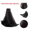 For Ford Fiesta Mk7 2008-2013 Red Stitch Black Leather Gear Stick Knob Cover Gaiter Interior Accessories Gear Shift Collars