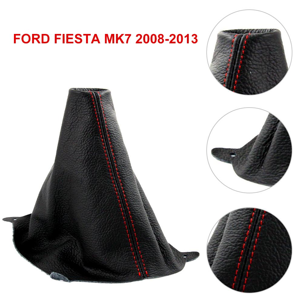 For Ford Fiesta Mk7 2008-2013 Red Stitch Black Leather Gear Stick Knob Cover Gaiter Interior Accessories Gear Shift Collars