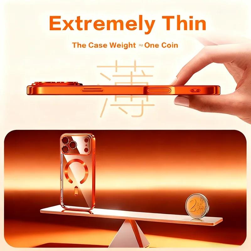 Fashion Orange Magnetic Clear Case For For Iphone Air 17 16 15 14 13 12 11 Pro Max Plus Wireless Charge Plating Soft Business Cover