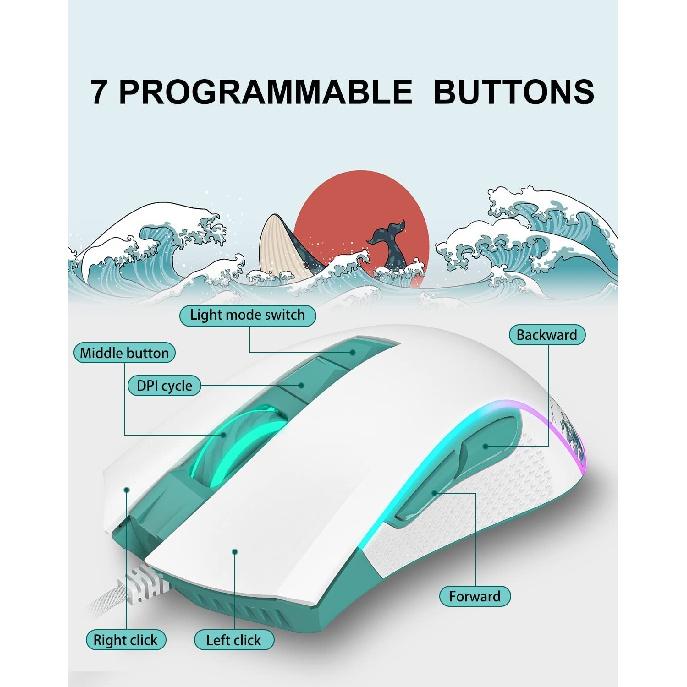 XVX Wired Gaming Mouse RGB Backlit PC Gaming Mouse with Adjustable 12000DPI/7 Programmable Buttons Coral Sea Computer USB