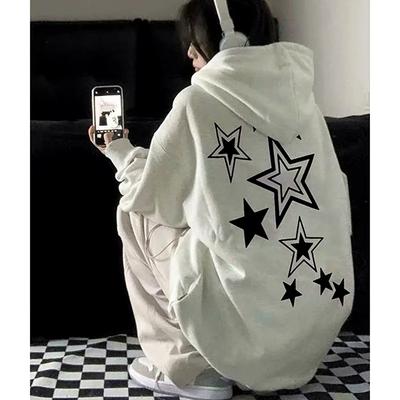 Harajuku Streetwear Sweatshirt Unisex Oversized Y2K Sterne Aufdruck Locker Langarm Kapuzenpullover Für Damen Herbst Winter Süße Oberteile