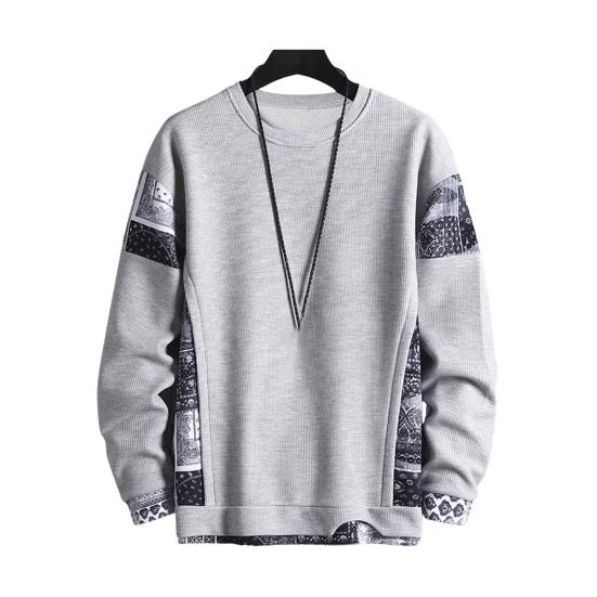 

Мужская повседневная толстовка с вафельным дизайном, поддельный двухкомпонентный топ с длинными рукавами и круглым вырезом, пуловер для уличной вечеринки M светло-серый