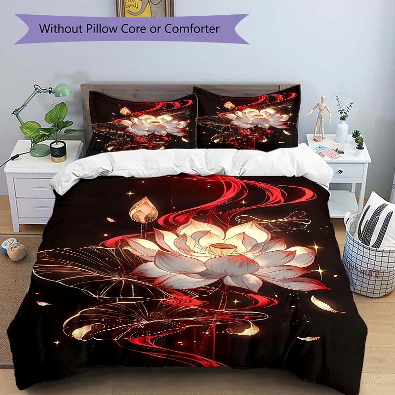 3pcs Lotus Bloom Bedding Set, Includes Without Pillow Inserts, Soft Comfortable Bedding Set,All-Season Use A0924022