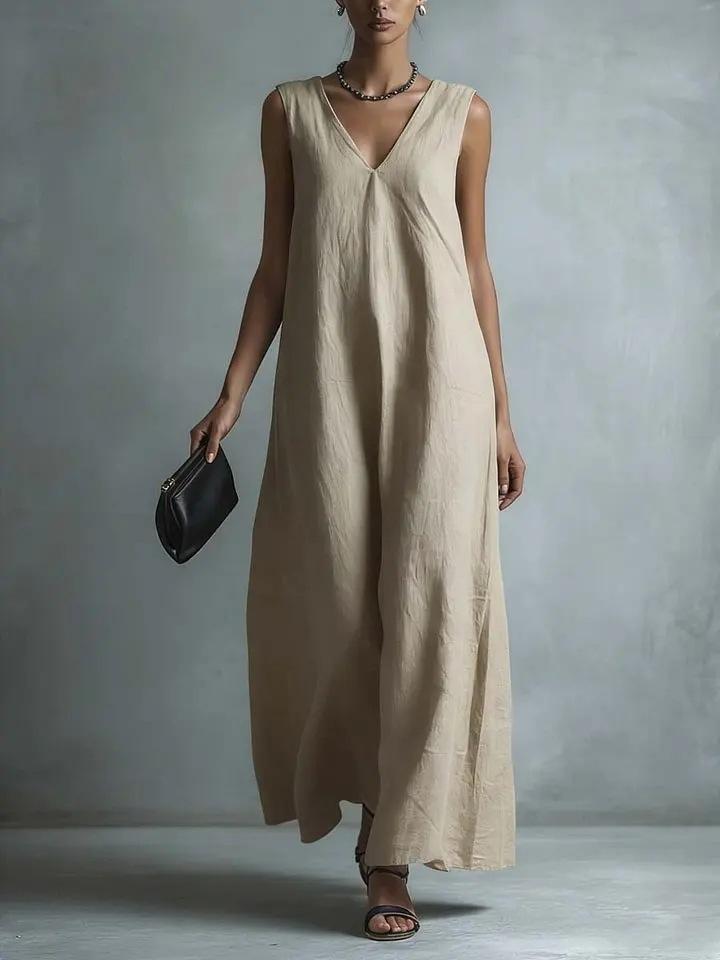 European and American Spring and Summer New Casual Temperament V-neck Fashion Sleeveless Cotton Dress Women's Summer