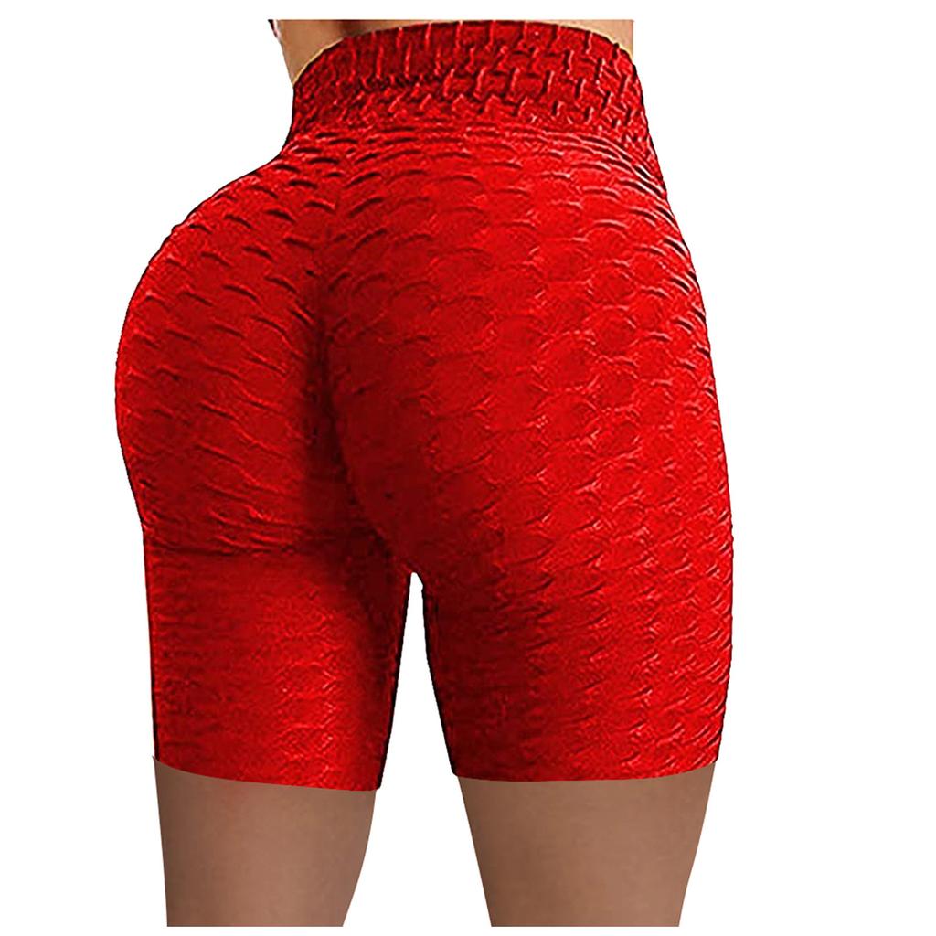Women Wrinkled High Waist Hip Stretch Running Fitness Yoga Pants Biker Shorts
