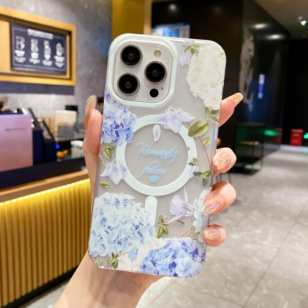 Applicable To IPhone 16 Mobile Phone Case Small Fresh Flowers Apple 15promax Powerful Magnetic Absorption and Anti-fall