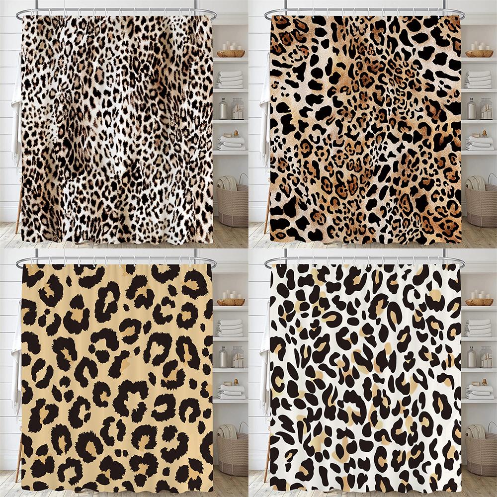 Shower Curtain Modern Style Leopard Print Polyester Waterproof Bathroom Curtain Partition Curtain Shower Curtain With Hooks