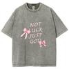 Black Pink Bow Letter Print Ladies Washed T-Shirt Oversized Loose Couple Half Sleeve Sweetheart Girly Top