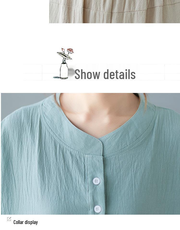 Mom's Trendy Ethnic Cotton Linen Slimming Two-Piece Summer Set