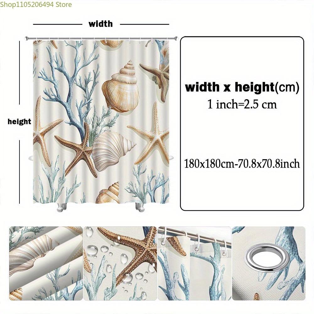 Ocean Bliss Shower Curtain with Beige & Light Brown Seashells, Starfish, and Coral Design – Coastal Beach Theme, Polyester Fab