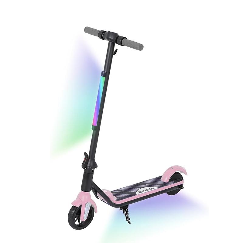 6'' Skládací elektrická koloběžka, Maximální rychlost 12 km/h, LED barevná světla a displej, Dojezd 5-8 km, s elektronickou brzdou, pro děti 6-12 let