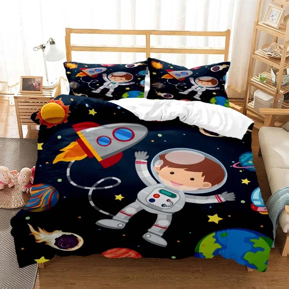 Cartoon Astronaut Digital Print Comfortable Duvet Quilt Cover Pillowcase Bedding Set Children Bedroom Decoration Home Textile