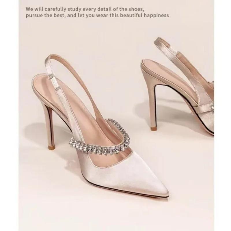 Fashion Womens Shoes 2025 New Water Diamond High Heels Slim Heeled Pointed Shoes for Women Headband Comfortable Sandals Zapatos De Mujer
