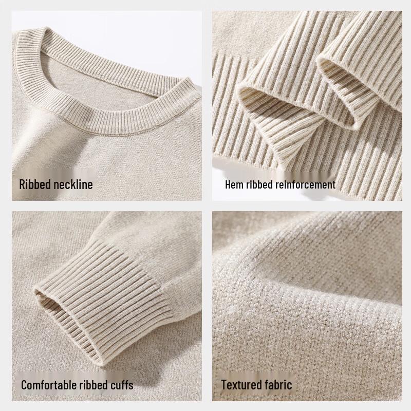 TonLion Men's Double-Strand Heavy Knit Round Neck Pullover Sweater