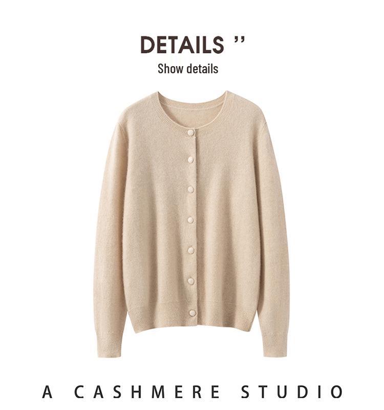 Kangsai 100% Pure Cashmere Women's Round Neck Cardigan - Autumn/Winter Knit Sweater Jacket Top