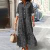Women's Fashionable And Elegant Autmn And Winter Button Lapel Three-quarter Sleeve Three-dimensional Printed Dress