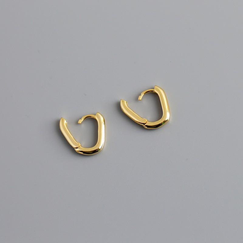 Sterling Geometric Oval Hoop Earrings Women Gold Plated Minimalist Chic Studs Fashion Accessory