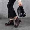 Johnature Versatile Genuine Leather Women's Wedges Shoes Retro Cowhide Soft Soled Short Boots