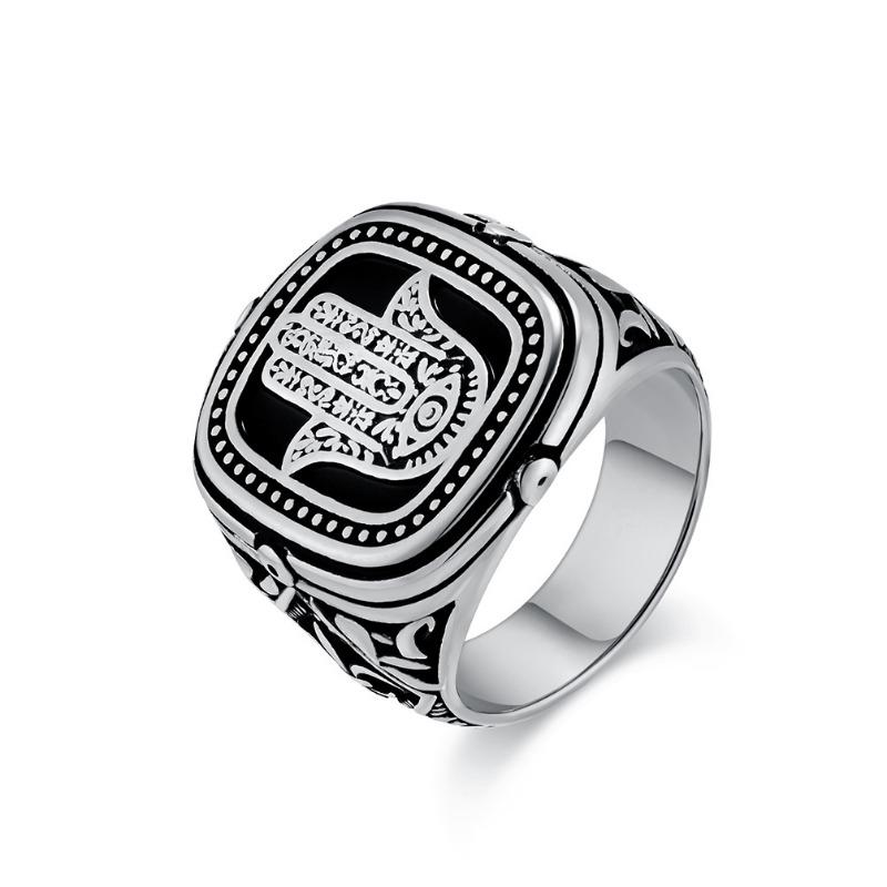 Westasiatischer und nordafrikanischer Vintage-Ring mit der Hand der Fatima aus Edelstahl für Herren, traditioneller Körperschutzschmuck, Punk-Stil, Hip-Hop-Fingerring