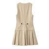 2025 Spring Women's Slim Fit Versatile V-Neck Pleated Vest Dress